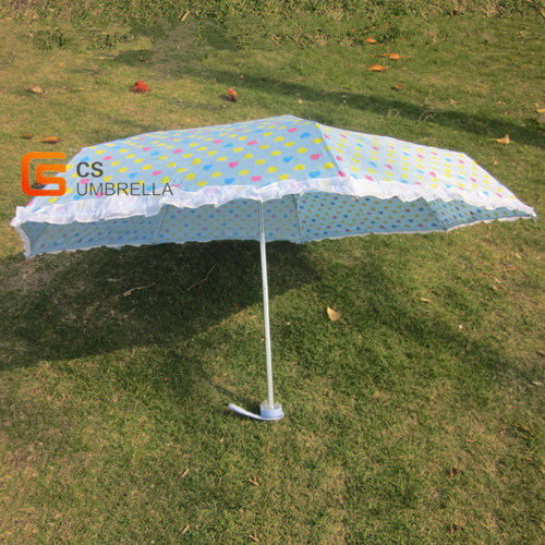 7k Little Heart Printing Blue Cover 5-Folding Umbrella (YSF502)
