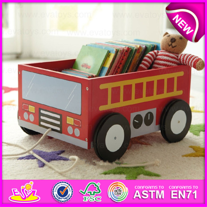 Pull and Push Wooden Bus Storage Cartoon Box for Kids, Best Manufacturer Wooden Toy Storage Box with School Bus Printing W08c127
