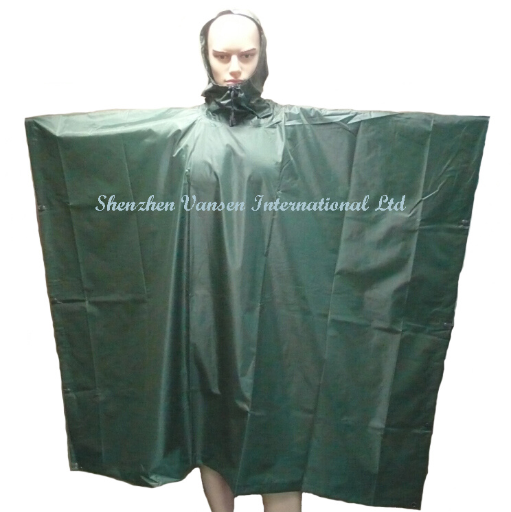 Waterproof Navy Green PVC Poncho/ Rainwear