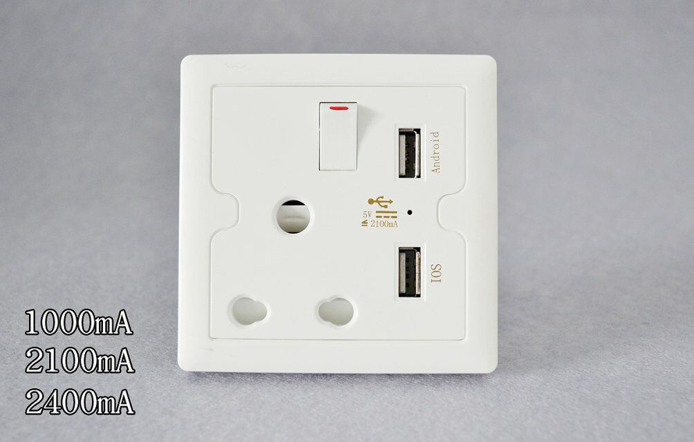 3 Years Guarantee Wall Switch Socket with USB Port 5V 2100mA