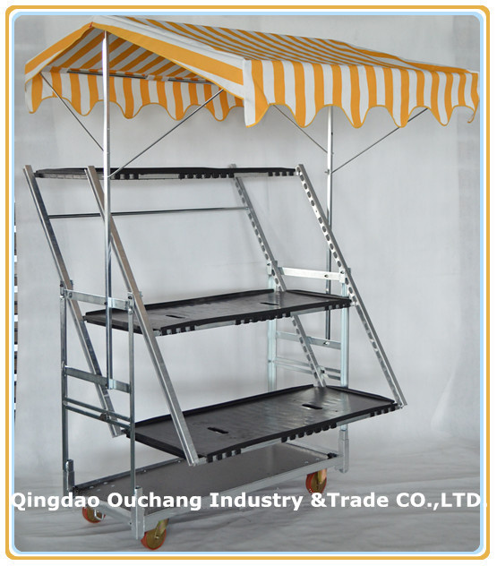 Folding Flower Display Rack Trolley, Foldable Plant Rack, Foldaway Flower Cart