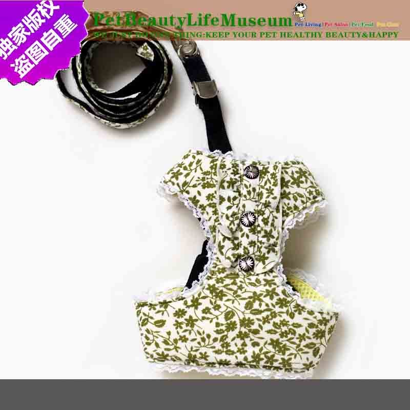 Green Floral Back Type Pet Harness Collar Leads High Quality Pet Dog Product Traction Rope Leash Factory Direct OEM