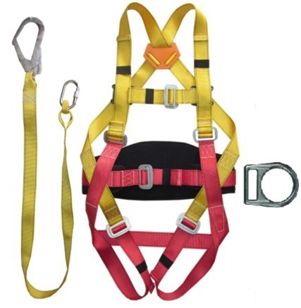Safety Full Body Work Harness with Webbing Lanyard Shock Absorber
