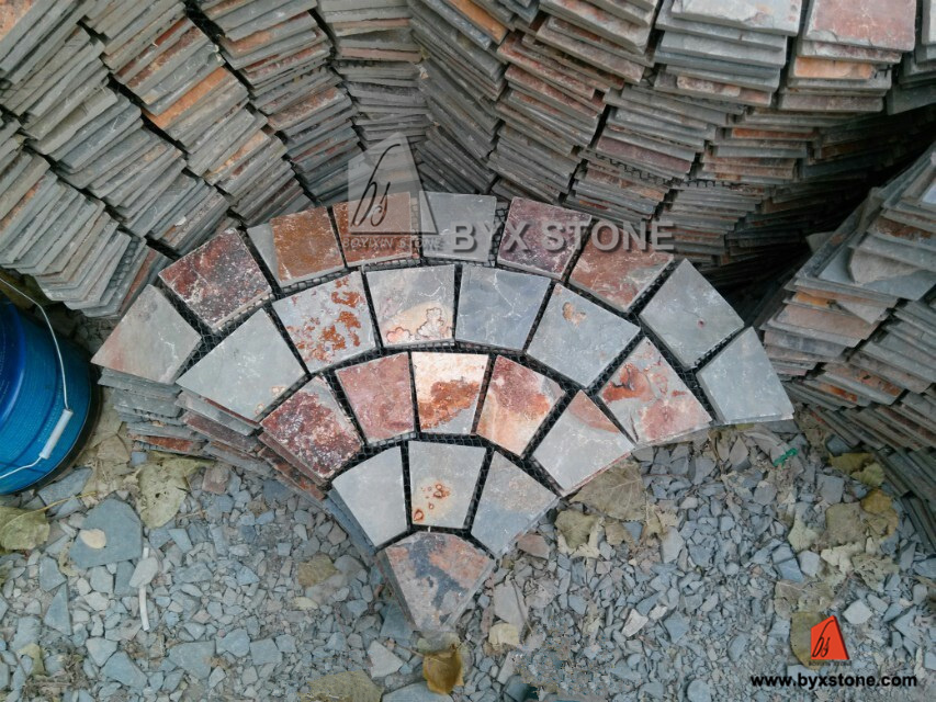 Fan Shape Rusty Slate Cobblestone for Flooring Paving