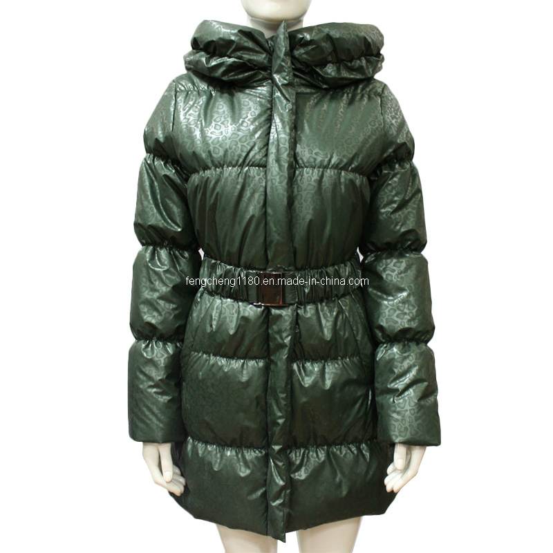 Long Style Lady Cotton Padding Jacket with Belt /Green (AH-0358)