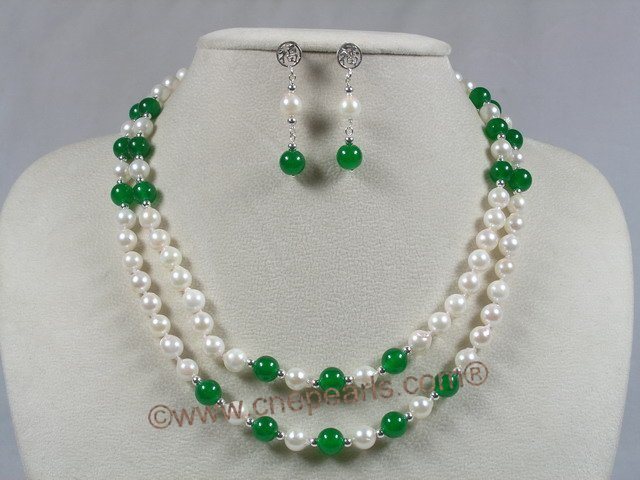Pearl Necklace Jewelry with Jade Necklace Earrings Set