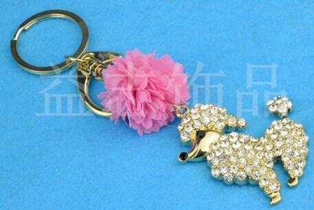 Fashionable Dog Crystle and Pink Flowers Key Ring Key Chain Accessories