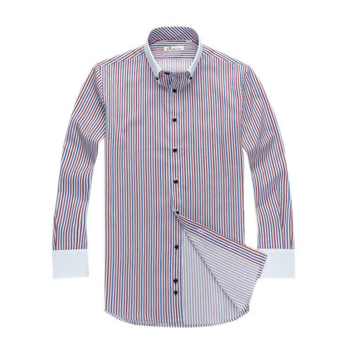 Men's Long Sleeve Printed Stripe Shirt with White Cuff