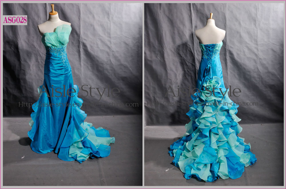 Fashion Colourful Wave Ruching Organza Party Dress/Cocktail Dress/Evening Dress (ASG028)