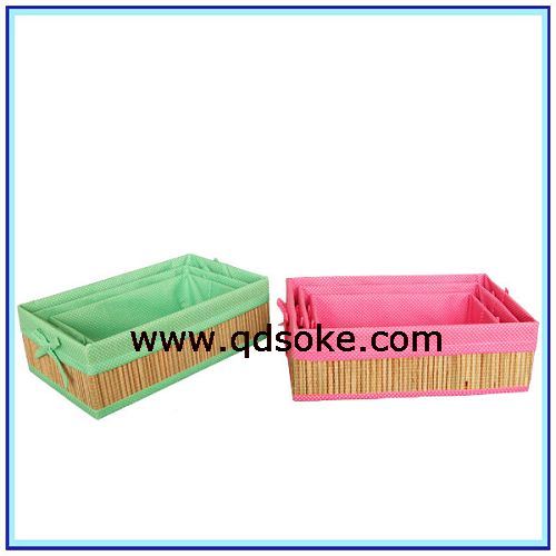 Cute Seagrass Straw Storage Basket with Polyester Lining