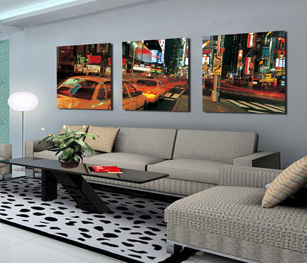 Canvas Prints Wall Art New York Modern City and Yellow Taxi (MA885)