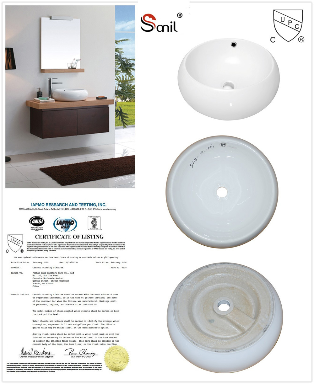 High Quality Round Above-Counter Porcelain Vessel Sinks with Cupc (SN141-1016)