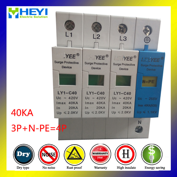 Surge Arrester 40ka 420V 4 Pole 3p+N-PE 40A Lightning Prevention Hot Sale Surge Protective Device