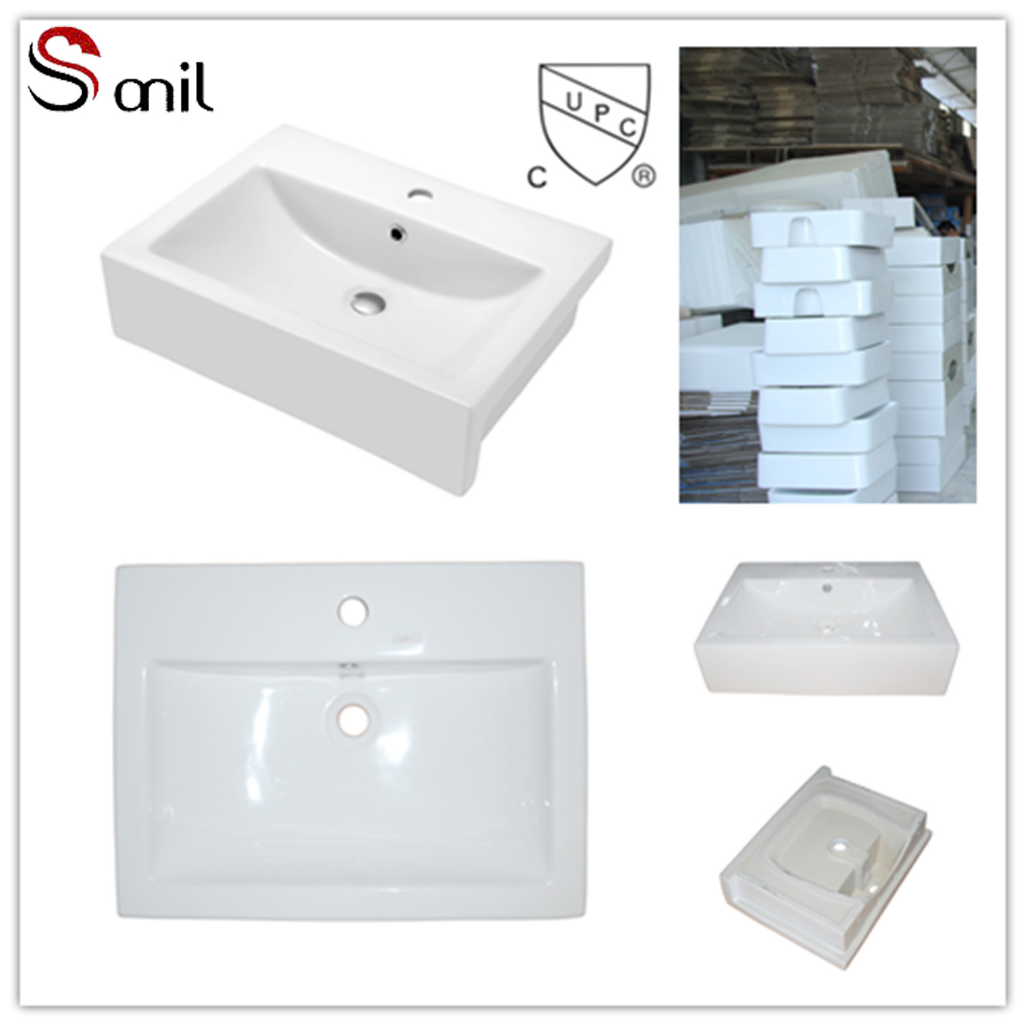 Wholesale 600mm Rectangular Bathroom Porcelain Rectangular Upc Inset Sink (SN120-080)