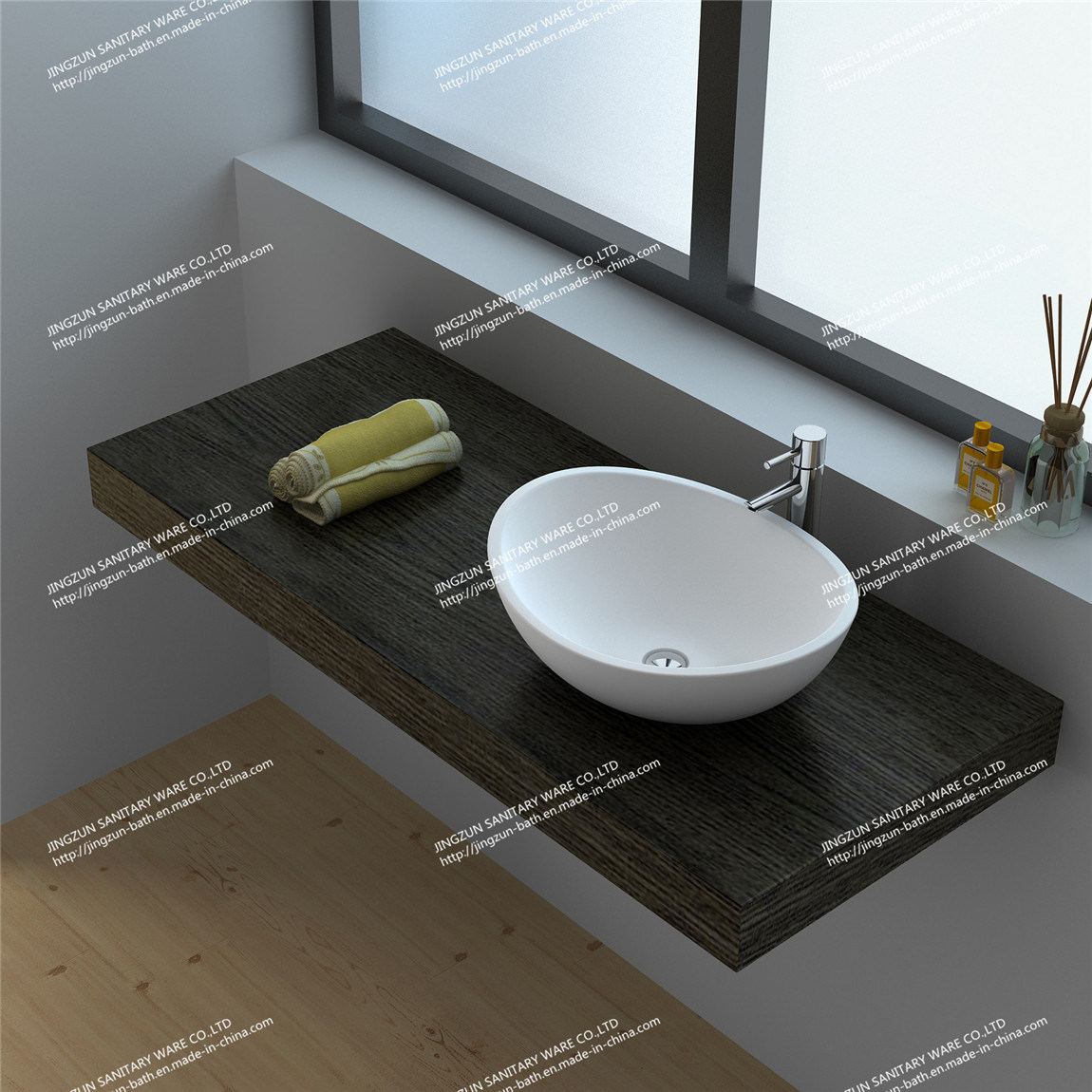 Modern Design Freestanding Solid Surface Bathroom Handmade Wash Counter-Top Basin Sinks (JZ9039)