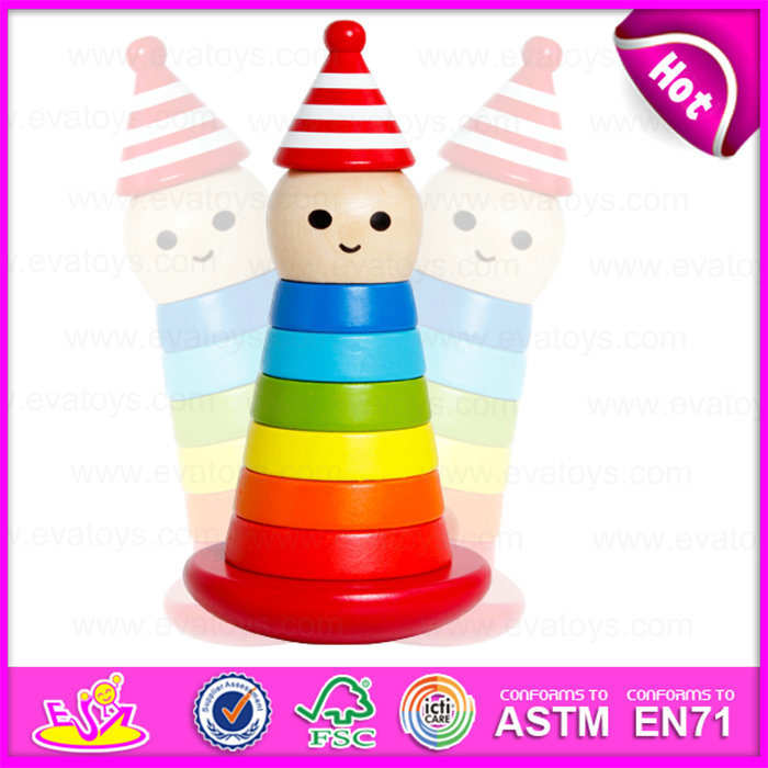 2015 Colorful Kids Building Blocks Toys, Cheap Children Wooden Clown Stack Toy, Educational Toys Stacking Clown Game W13D062