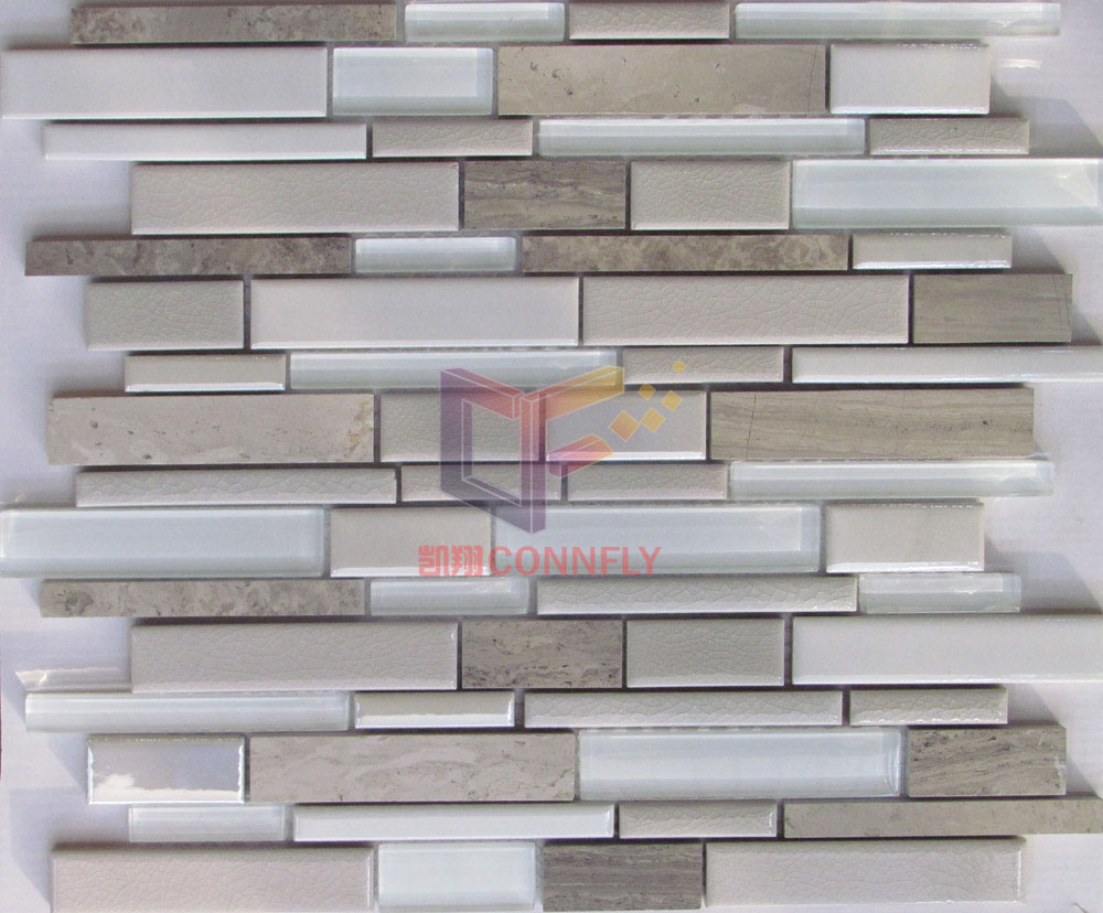 Super White Glass with Marble and Ceramic Mosaics (CFS642)