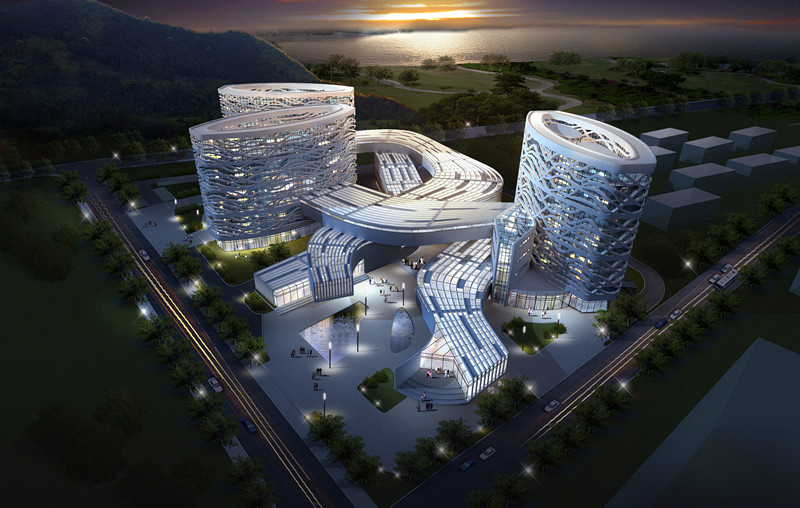 Commercial Building Architecture 3D Rendering Aerial View