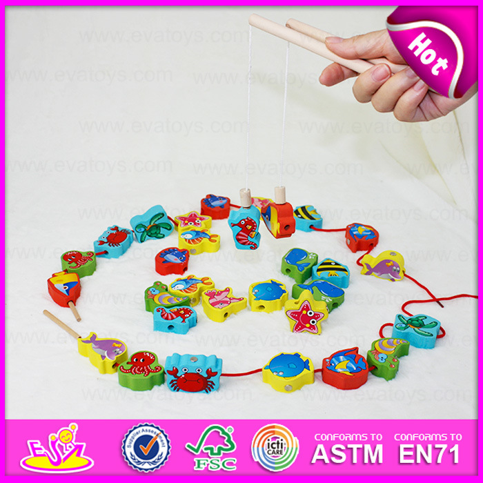 2015 New Arrival Cheap Kids Fishing Game Toy, Colorful Children Fishing Pole Toy, Christmas Gift Wooden String Fishing Toy W01A084