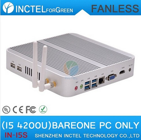 Fanless PC 4k Mini PC I5 4200u with Intel Core I5 4200u 1.6GHz CPU Haswell Architecture Soc Design Aluminum Chassis