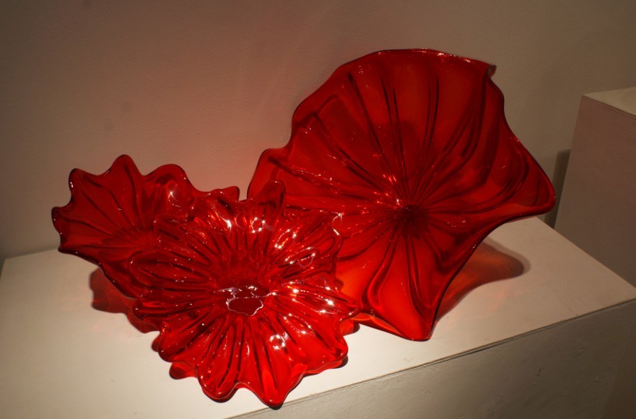 Red Murano Glass Flower Platters Wall Art Decoration