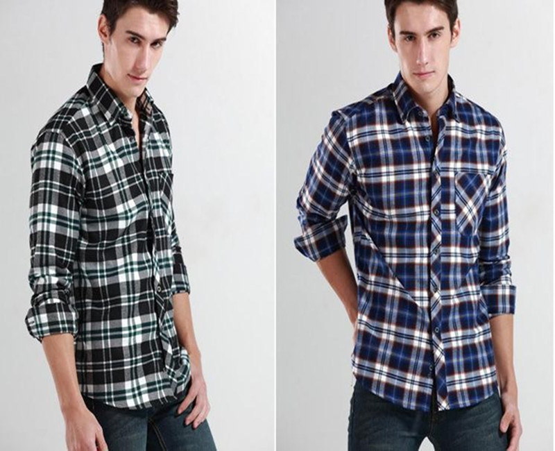 2015 Fashion Long Sleeved Grid Plaid Shirts Casual Flannel Shirt