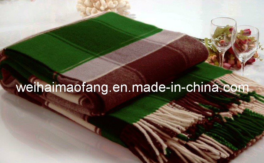 Woven Woolen Pure Merino Wool Fringed Throw (NMQ-WT045)