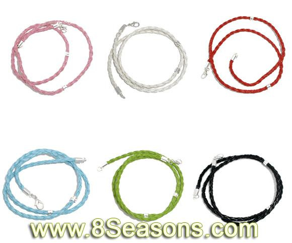 6 Mixed Braiding Leatheroid Charm Necklaces W/Lobster Clasp. Fit European Charm 50cm (B06561)