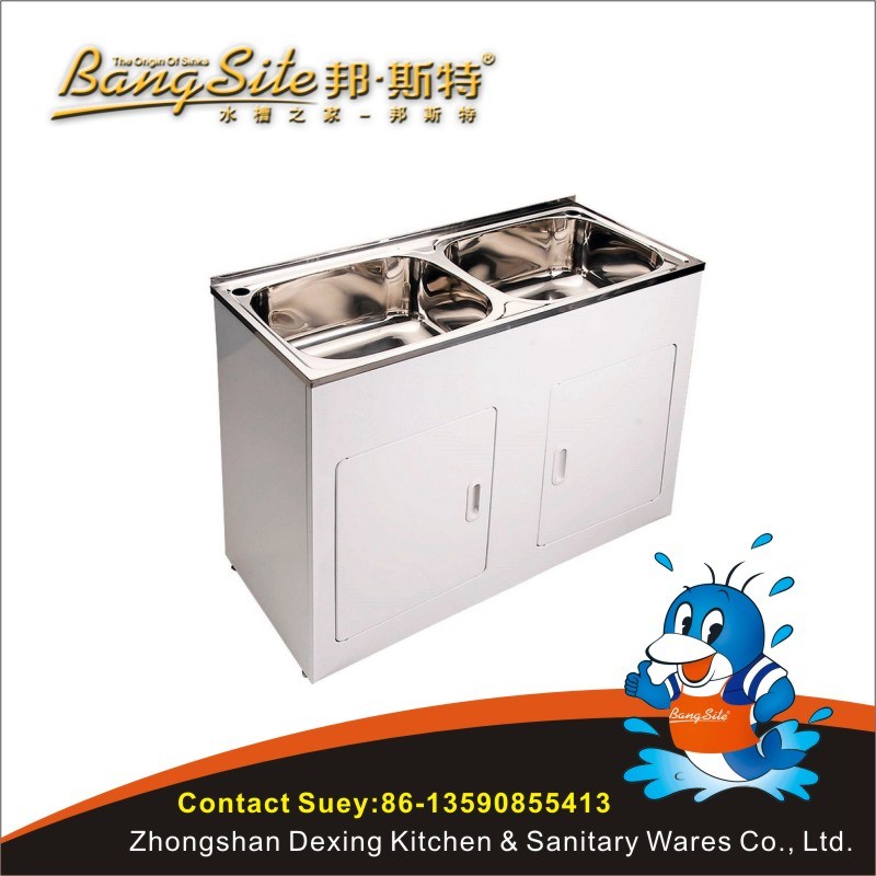 Laundry Cabinet Stainless Steel Double Bowl Wash Cabinet Sink (LD03)