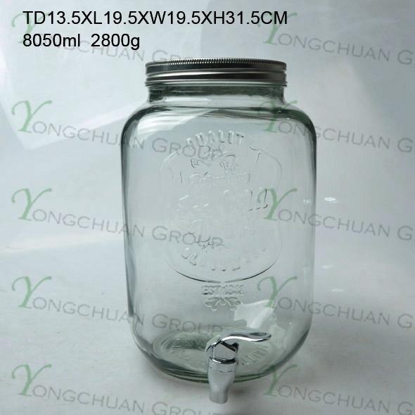 High Qualtiy 8L Glass Juice Beverage Jar with Tap / Big Capacity Glass Mason Jar with Scale