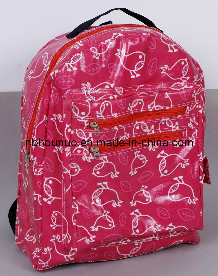 Hot Sale Waterproof Printed Durable Cotton PVC Backpack Bag with Zipper and Pockets, School Bag