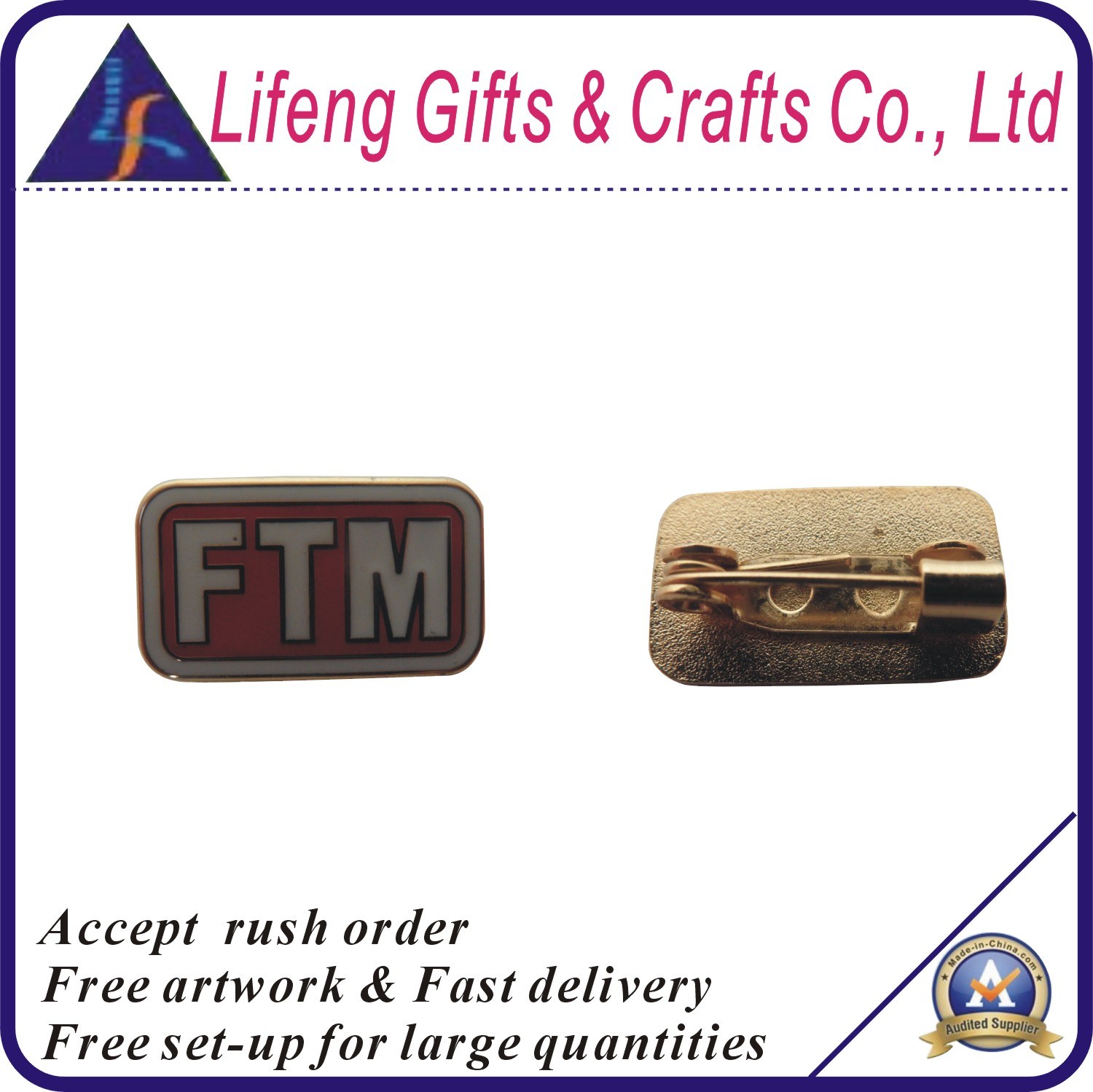 Lowest Factory Price Simple Design Enamel Pin with Safety Pin Back
