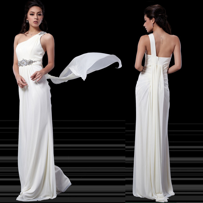 No Risk Shopping 2014 New a Line One Shoulder Anke Length Beaded Evening Dresses