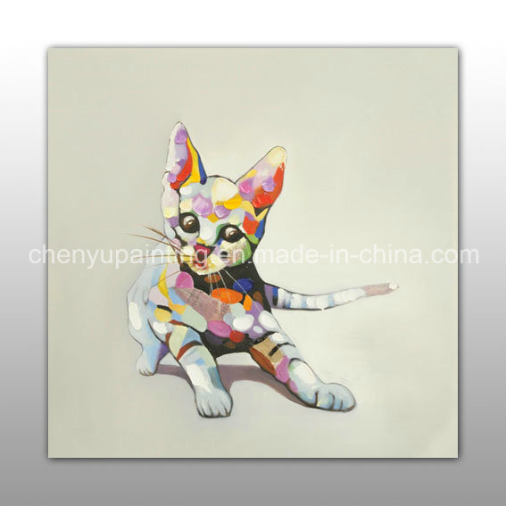 Handmade Palette Knife Cat Oil Painting Framed Art