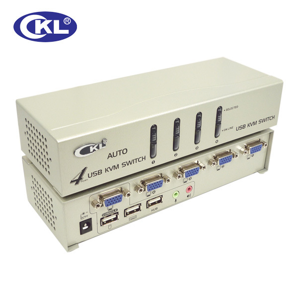 Ckl Metal Case 4 Port Auto USB VGA Kvm Switch with Audio & Microphone
