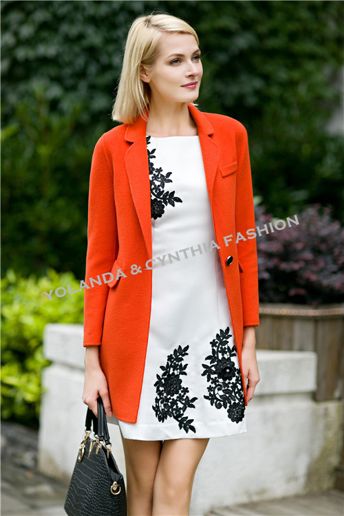 Fashion Women's Wool Coat/Double Pockets One Button Suit Collar Wool Coat/Women's Clothing