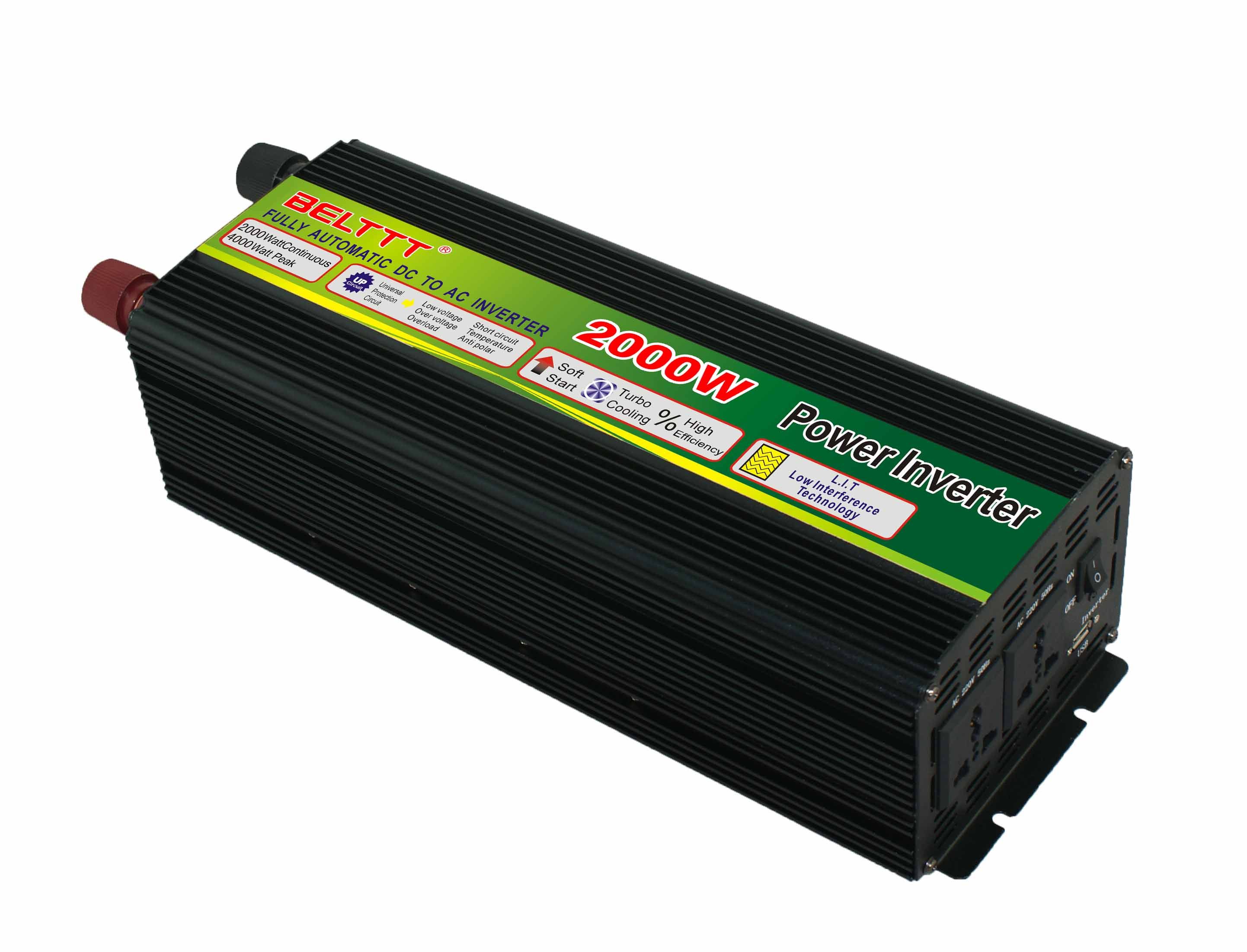 High Frequency DC12V/24V to AC110V/220V 2000W Inverter with LED Display and USB Port