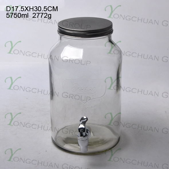 8L Embossed Glass Juice Beverage Jar with Tap / Big Capacity Glass Mason Jar with Scale