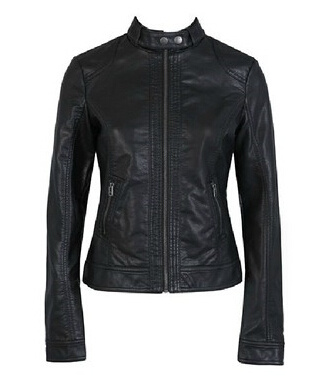 Women Winter Black Leather PU Fashion Bomber Jacket