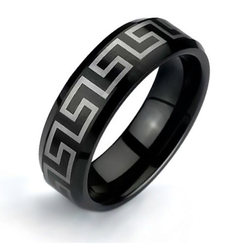 Mens Black Greek Key Design Ring