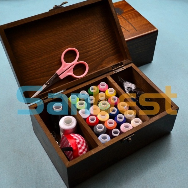 Sewing Kit with Wooden Case