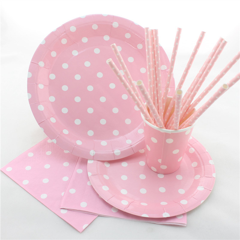Pink DOT Paper Tableware for Birthday Party