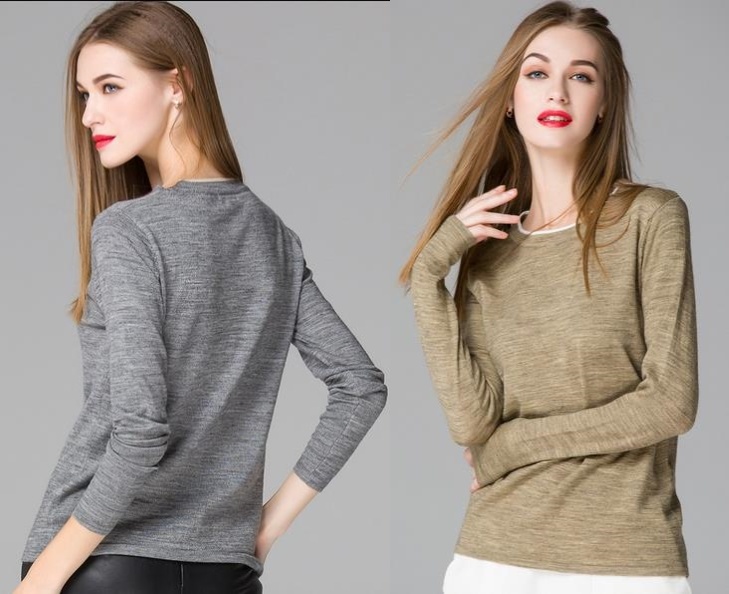 2015 Customized 80% Wool Round Collar Pullover Knitting Base Shirt Blouse in Women Clothes for Wholesale High Quality