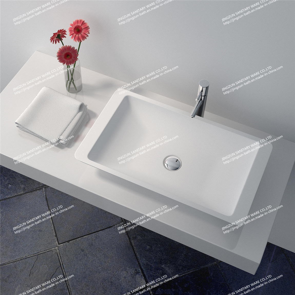 Modern Design Solid Surface Bathroom Mineral Casting Wash Basin/Sink (JZ9002)