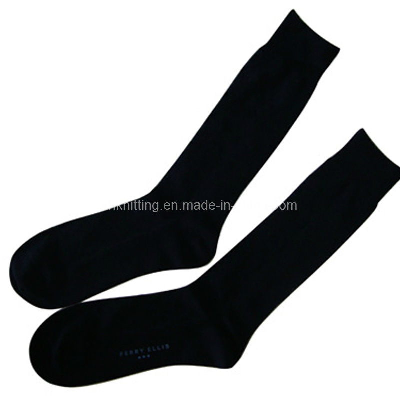 Solid Color Dress Men Socks with Hot Transfer Printing Ms-105