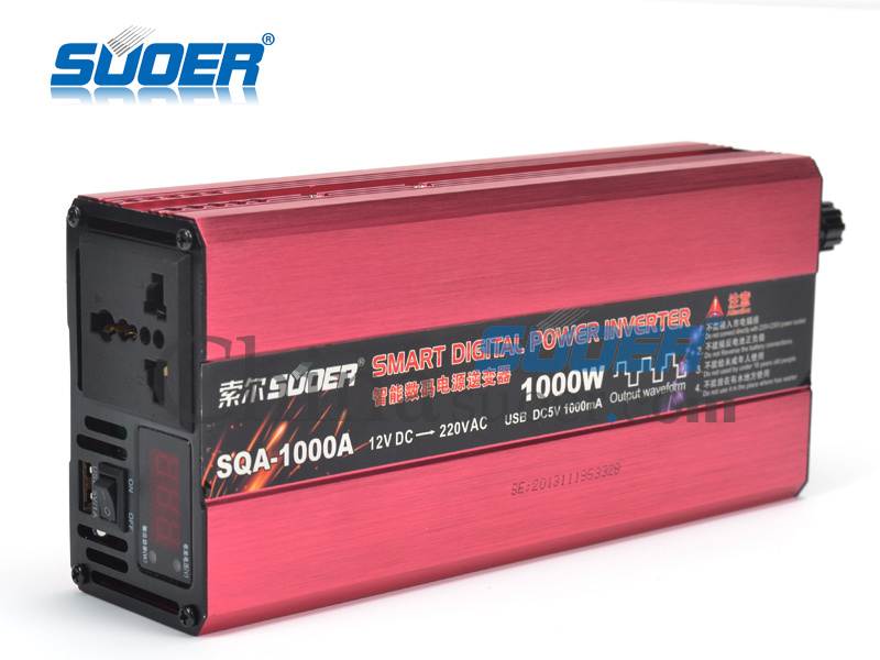 Suoer Solar Inverter 1000W Digital Display Power Inverter 12V to 220V Modified Power Solar Inverter (SQA-1000A)