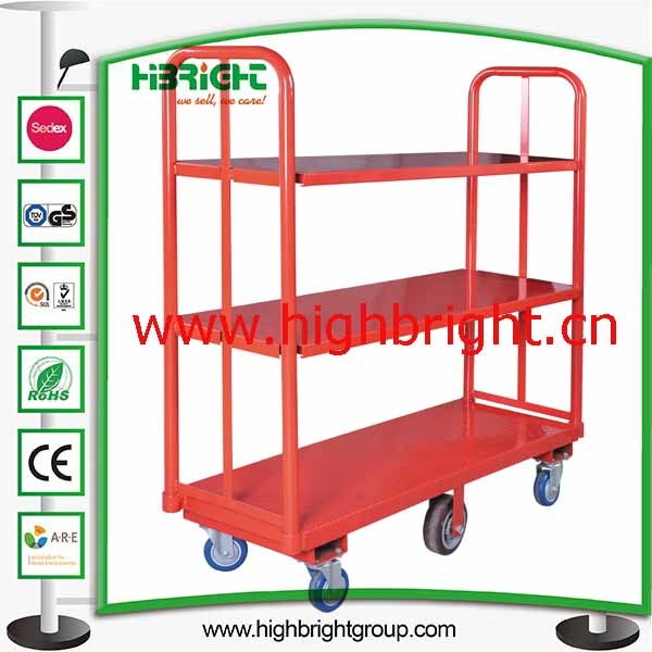Three Tiers Warehouse Cargo Cart with Six Wheels