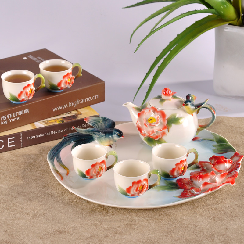 Oriental Tea Set 8 Piece Set, Popular Imports, China, with Gift Box (AS-08017)