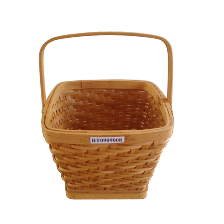 Handmade Classical Wooden Shopping Food/Fruit/Wine Storage/Picnic Basket with Handle