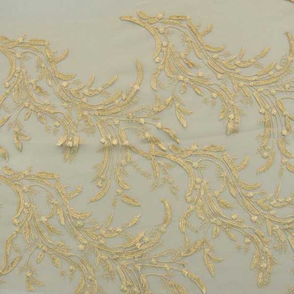 Tassel Design Gold Metallic Mesh Embroidery Fabric